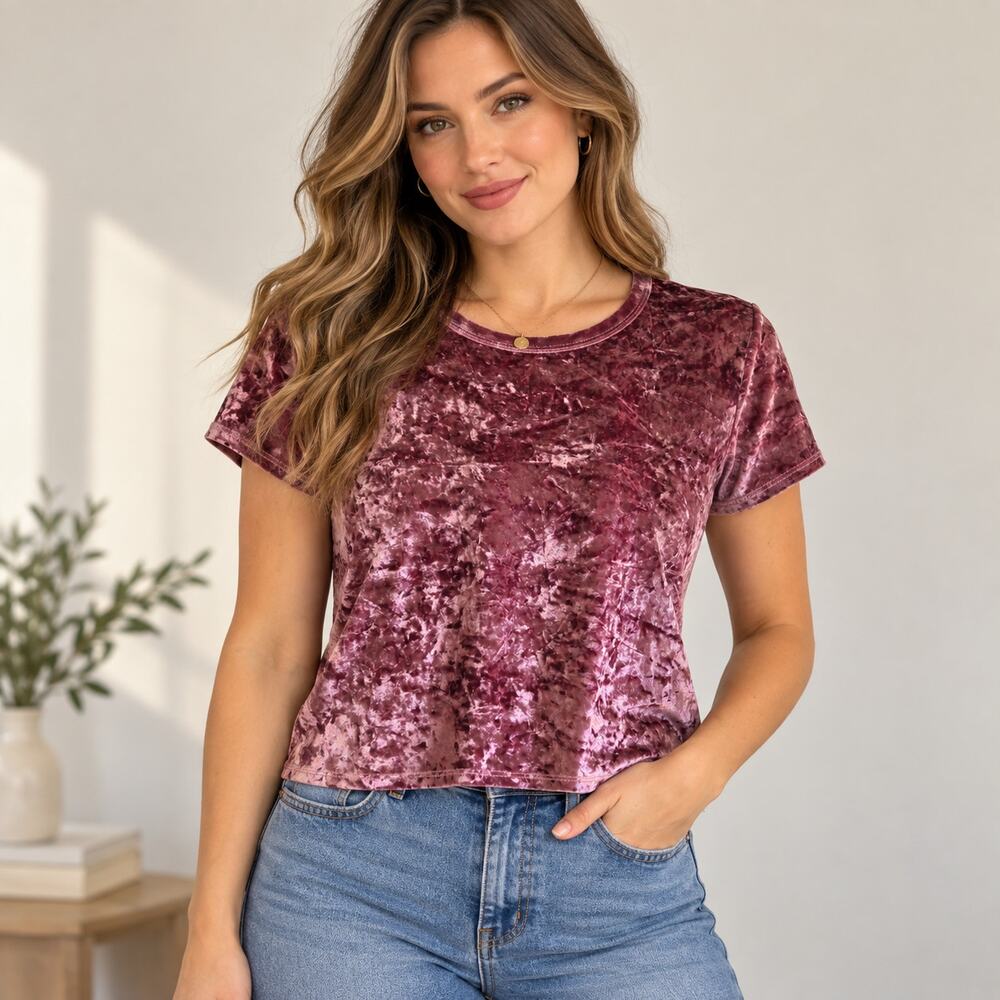 Hollister Mauve Crushed Velvet Short Sleeve Top M Y2K
